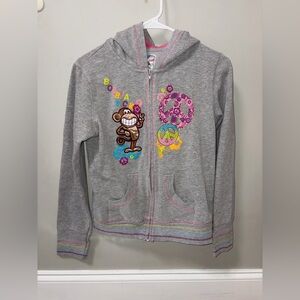 Bobby Jack Gray Zip Up Hooded Jacket Vintage Y2K Peace Signs Girls XL Small Fit
